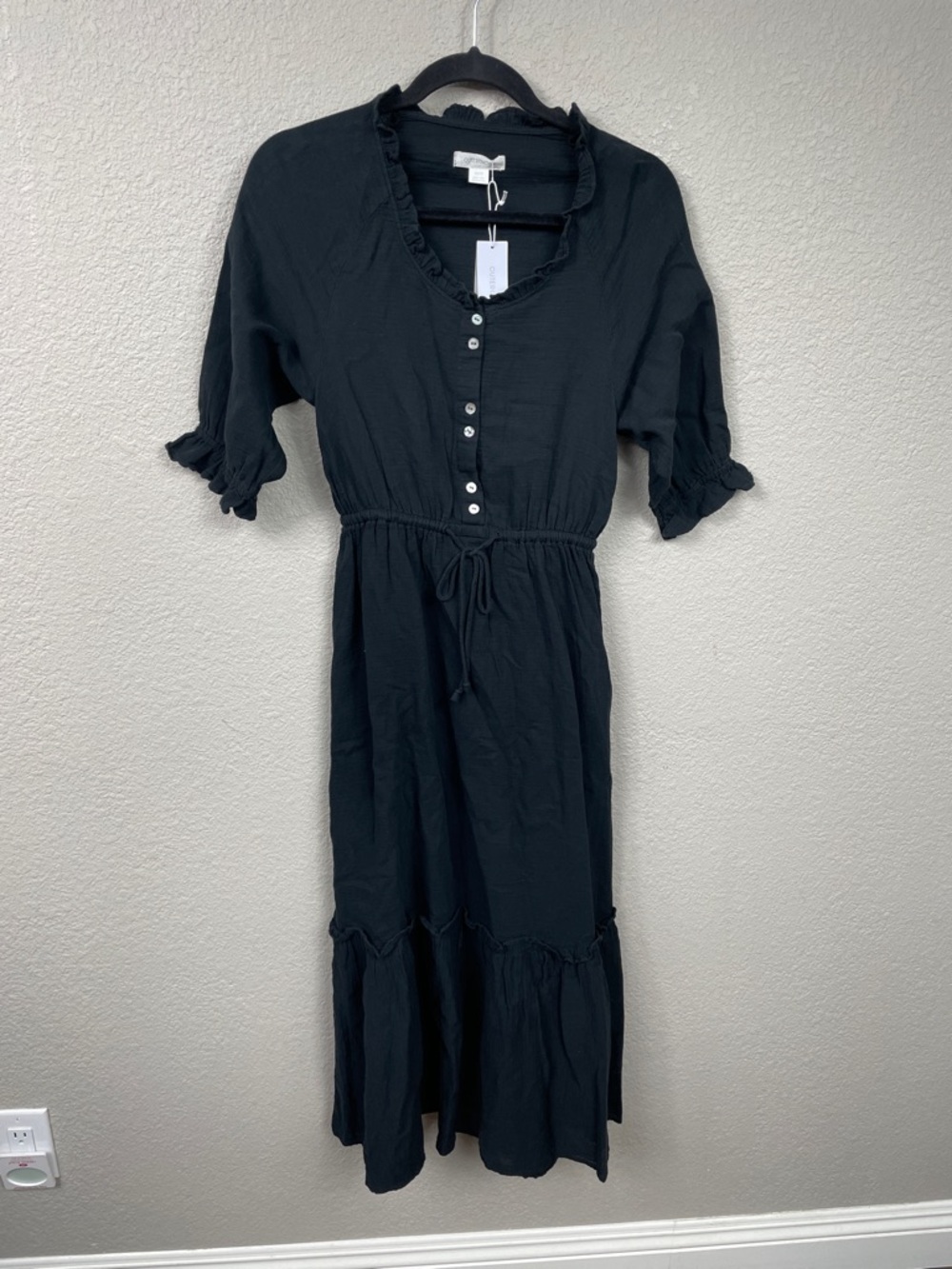 NWT Outerknown Odyssey Gauzy Cotton Midi Dress Black Boho Sz XS - Picture 5 of 14